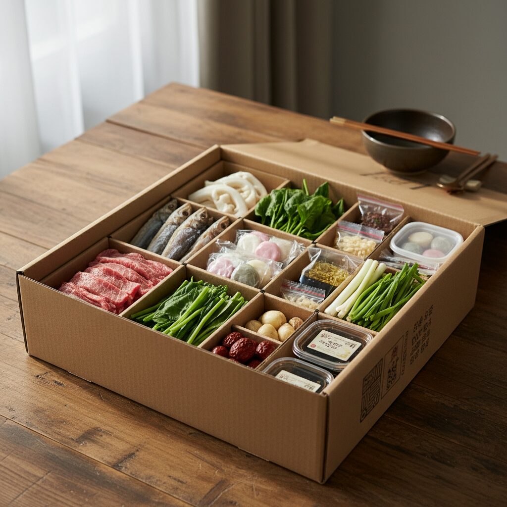 차례상 밀키트 구성품 상자 안에 담긴 다양한 재료들