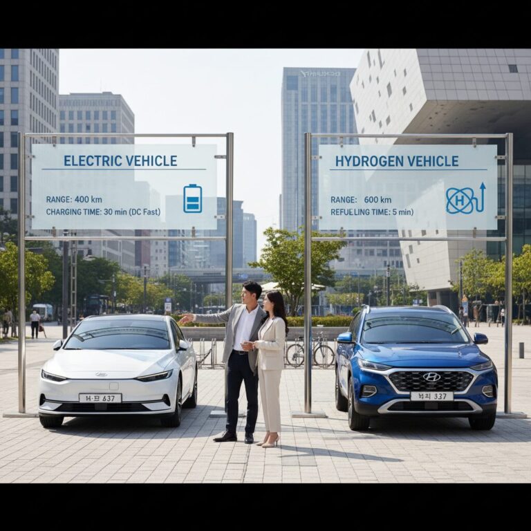 전기차와 수소차 주행 거리 충전 시간 비교 이미지