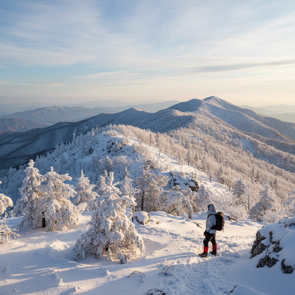함백산 정상 부근 눈꽃과 상고대 풍경