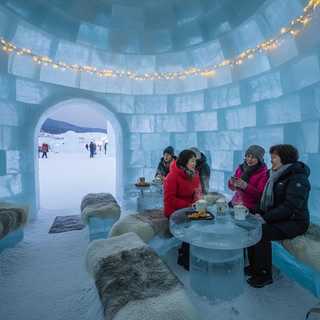 태백 눈축제 이글루 카페 내부 모습