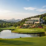 베이힐 클럽의 전경과 워터 해저드가 보이는 골프 코스