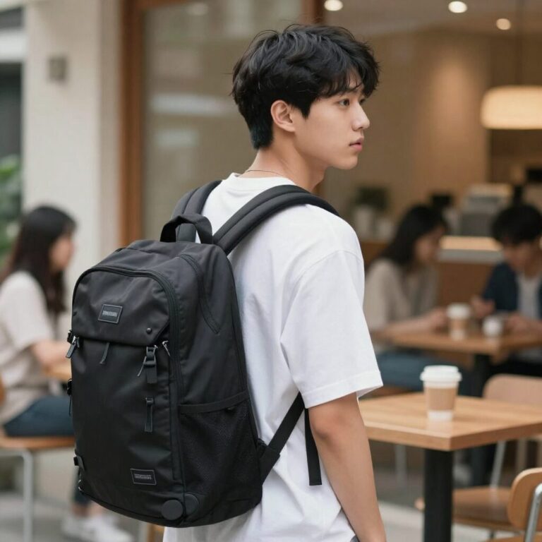 대학생이 캠퍼스와 카페에서 백팩을 사용하는 일상적인 모습