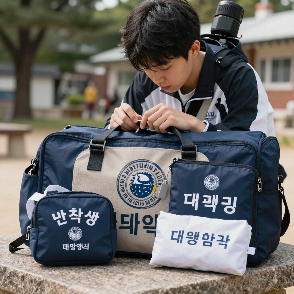 신입생 기념품으로 받은 대학 굿즈 패키지 사진