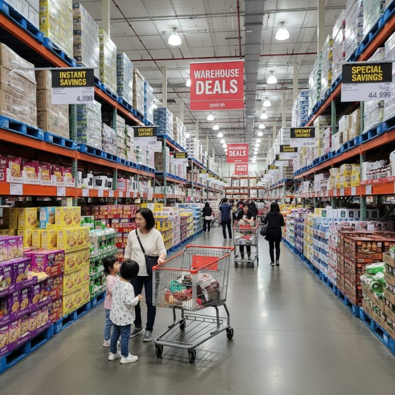 코스트코 매장 내 다양한 할인 상품이 진열된 모습