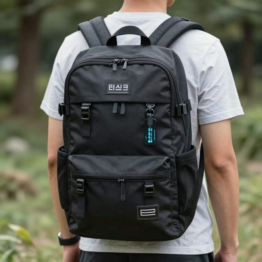 데상트 턴즈 백팩의 투페이스 디자인과 수납공간을 보여주는 사진