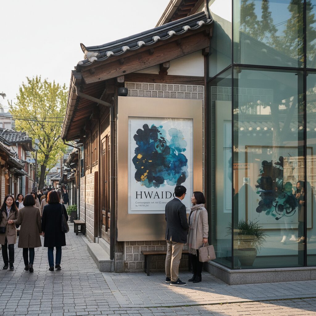 삼청동 갤러리현대 별관 외관과 화이도 전시 포스터