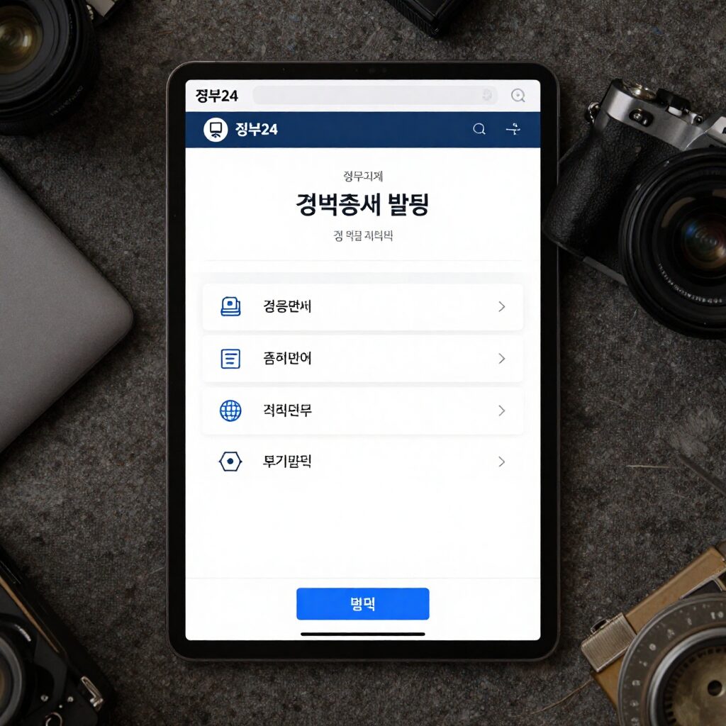정부24 홈페이지에서 경력증명서 발급 메뉴를 보여주는 화면 캡처