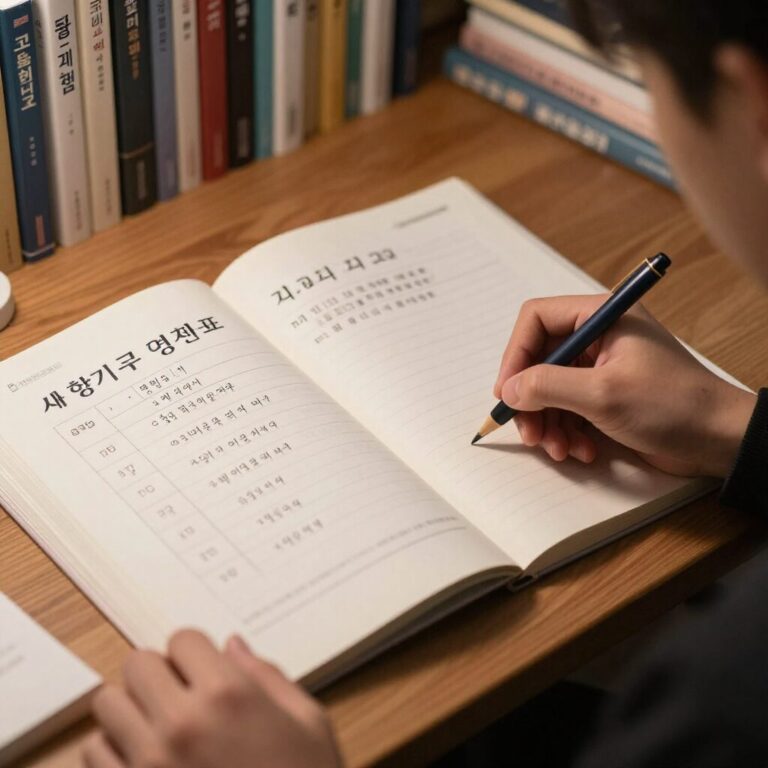 고등학교 새 학기 공부 계획표와 교과서가 놓인 책상