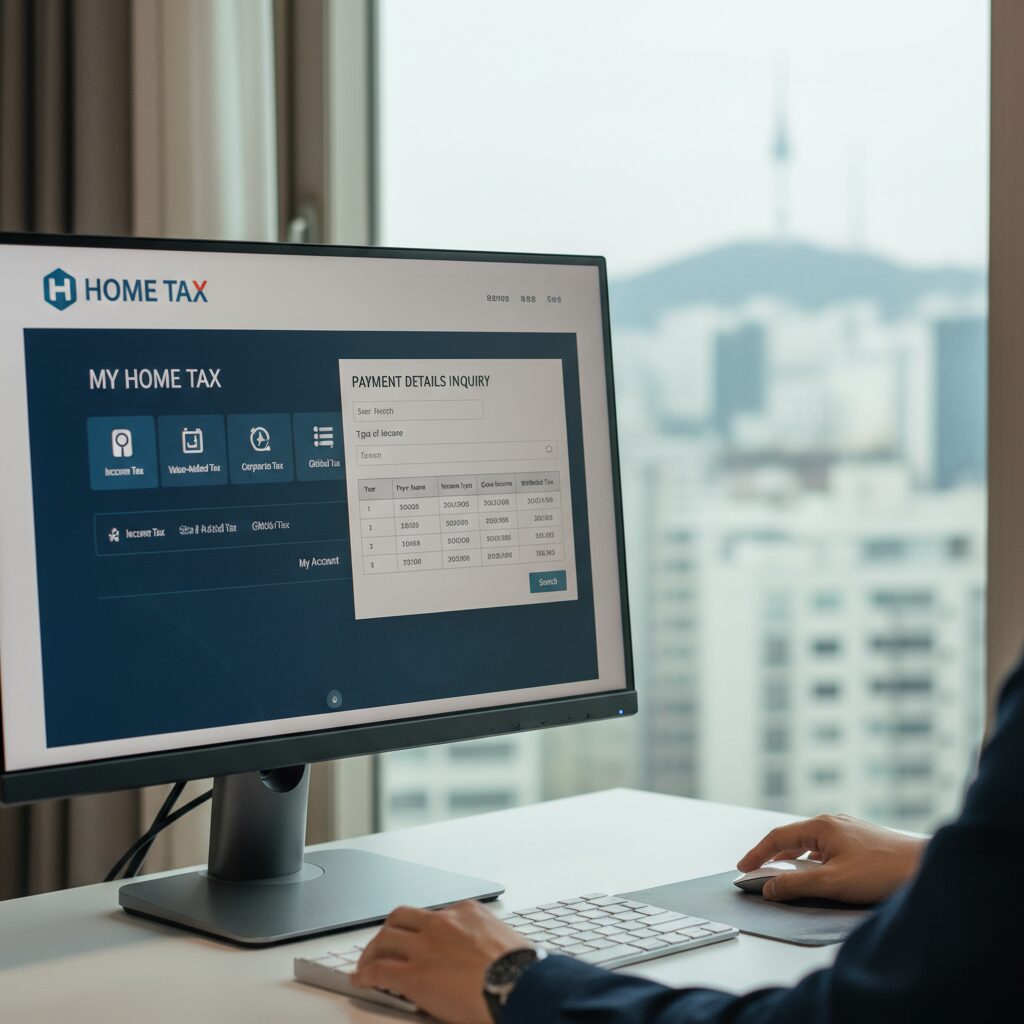 홈택스 마이홈택스 메뉴 화면과 지급명세서 조회 화면 예시