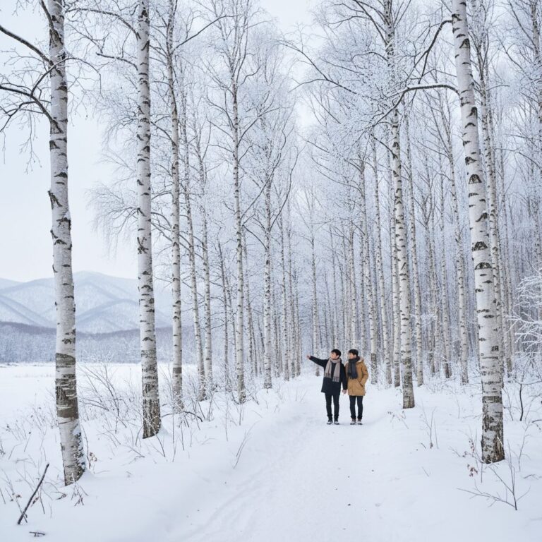 눈 덮인 인제 속삭이는 자작나무숲의 겨울 풍경