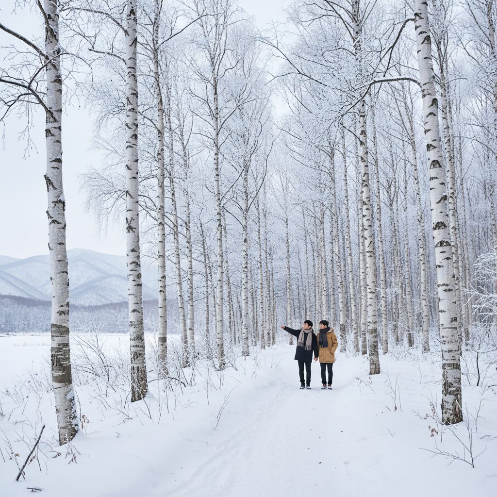 눈 덮인 인제 속삭이는 자작나무숲의 겨울 풍경