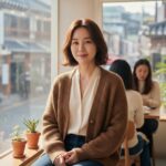 김희애 단발 변신 스타일과 우아한 사복 패션 김희애의 턱선 아래 길이의 단발머리와 브라운 카디건 패션