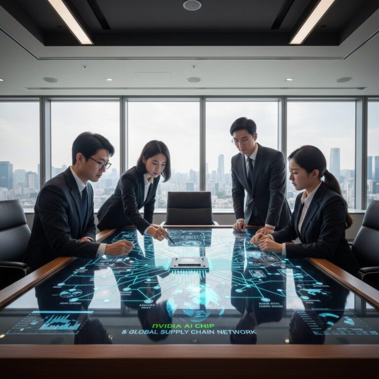 엔비디아 AI 칩과 글로벌 공급망 네트워크 다이어그램