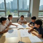 자기소개 글쓰기 시작하는 친절한 방법 아이들이 마인드맵을 활용해 자기소개 글쓰기를 하고 있는 모습