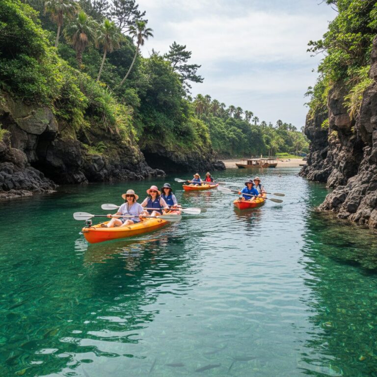 제주도 쇠소깍에서 카약을 타는 모습