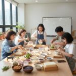 교사들이 천연 재료를 섞어 친환경 비누를 만드는 모습