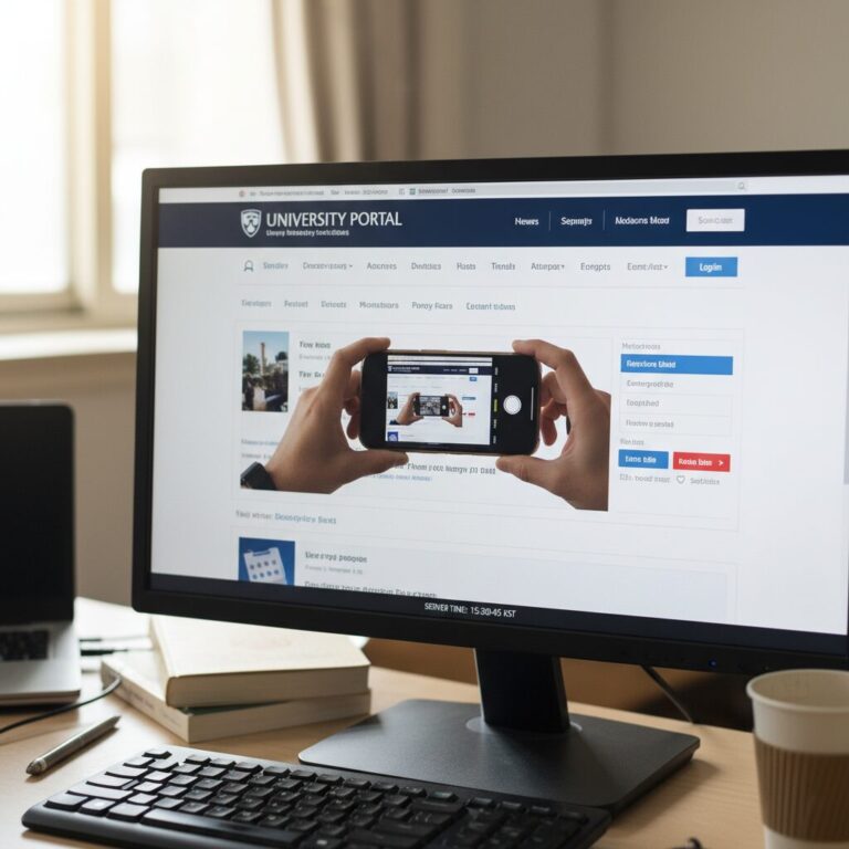 대학교 포털 웹사이트 메인 페이지 하단에 표시된 서버 시간 스크린샷