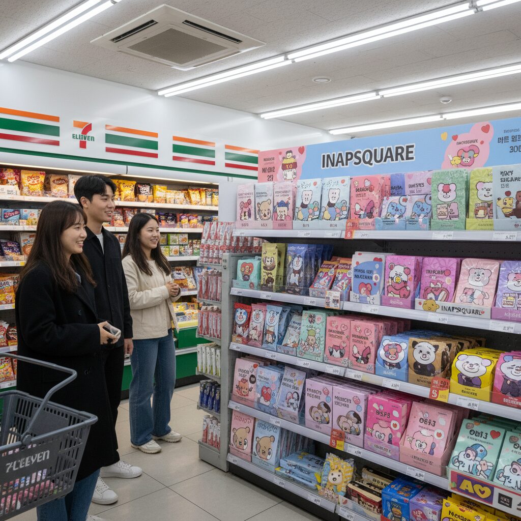 세븐일레븐 발렌타인데이 이나피 콜라보 상품 진열 모습