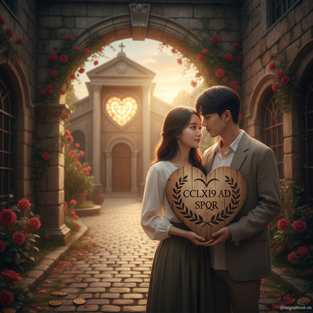 발렌타인데이 기원을 상징하는 고대 로마와 하트 이미지