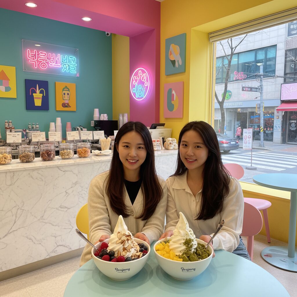 한남동 요아정 한남점 내부 비비드한 인테리어와 고단백 요거트 아이스크림