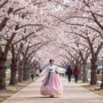 안동 탈춤공원 벚꽃길에 핀 분홍색 벚꽃 터널 풍경