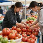 부산 대저토마토축제 현장 직거래 장터에서 신선한 토마토를 고르는 모습