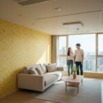 부산 아파트 거실 개나리벽지 시공 후 깨끗하고 밝아진 모습