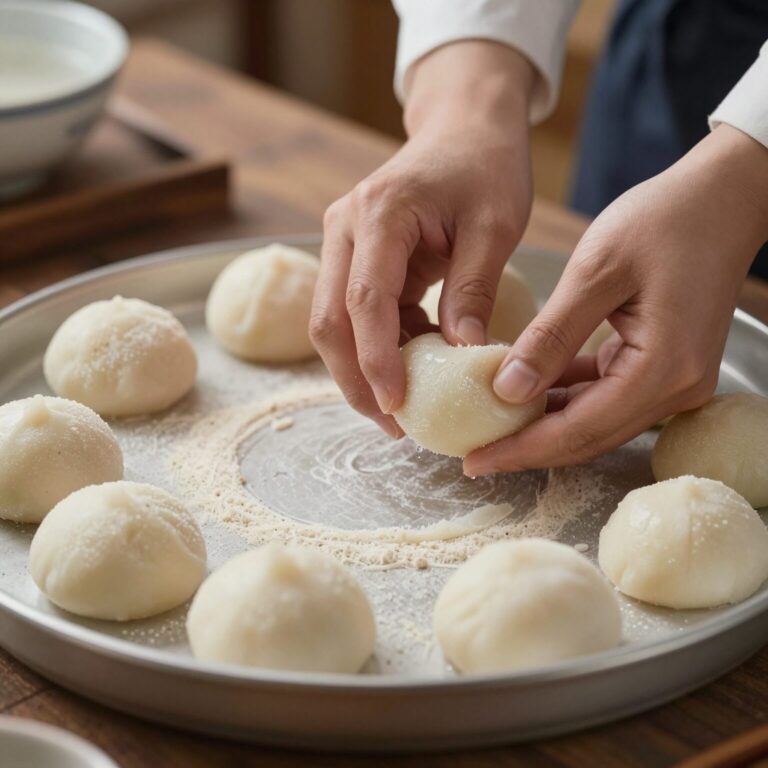 손으로 정성스럽게 빚는 경산 전통 찹쌀떡 모습