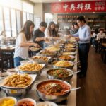 다양한 중화요리가 진열된 무한리필 뷔페 테이블