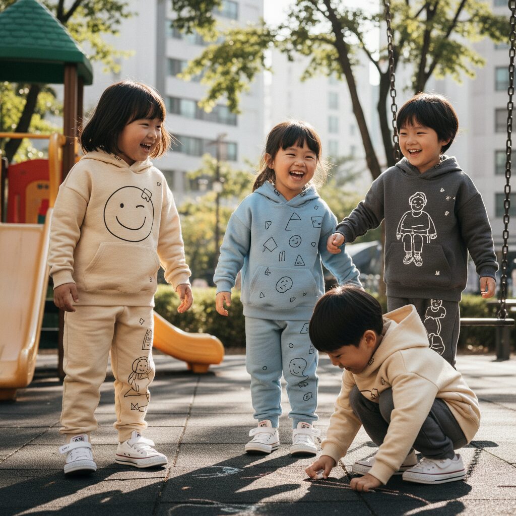 컨버스키즈 노리타케 콜라보 후디 세트를 입은 아이들