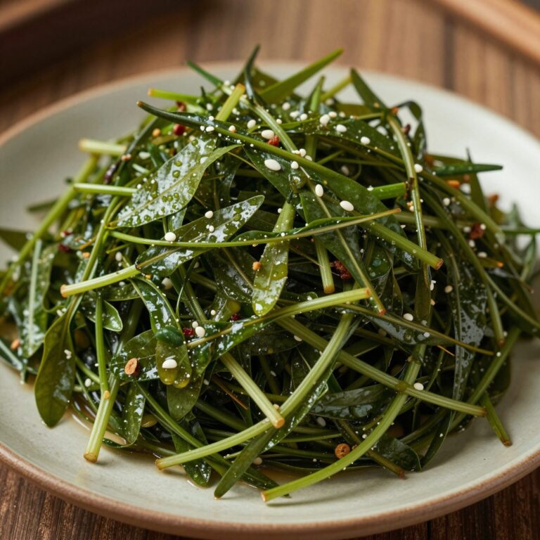 깔끔하게 무친 달래무침이 접시에 담겨 있는 모습