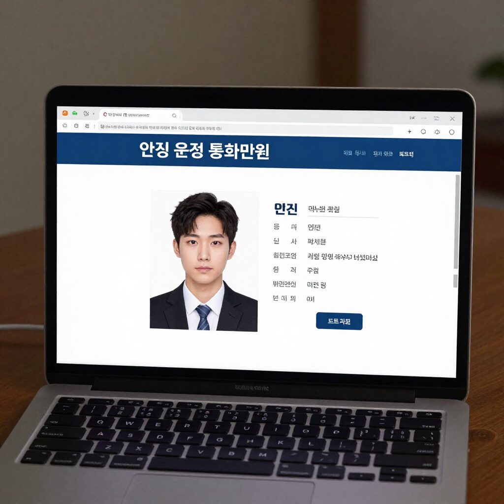 노트북 화면에 운전면허증 사진이 업로드되어 있고 안전운전 통합민원 웹사이트가 열려 있는 모습