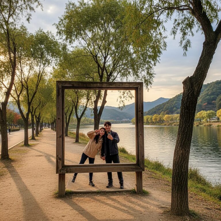 두물머리 강변 산책로와 액자 포토존