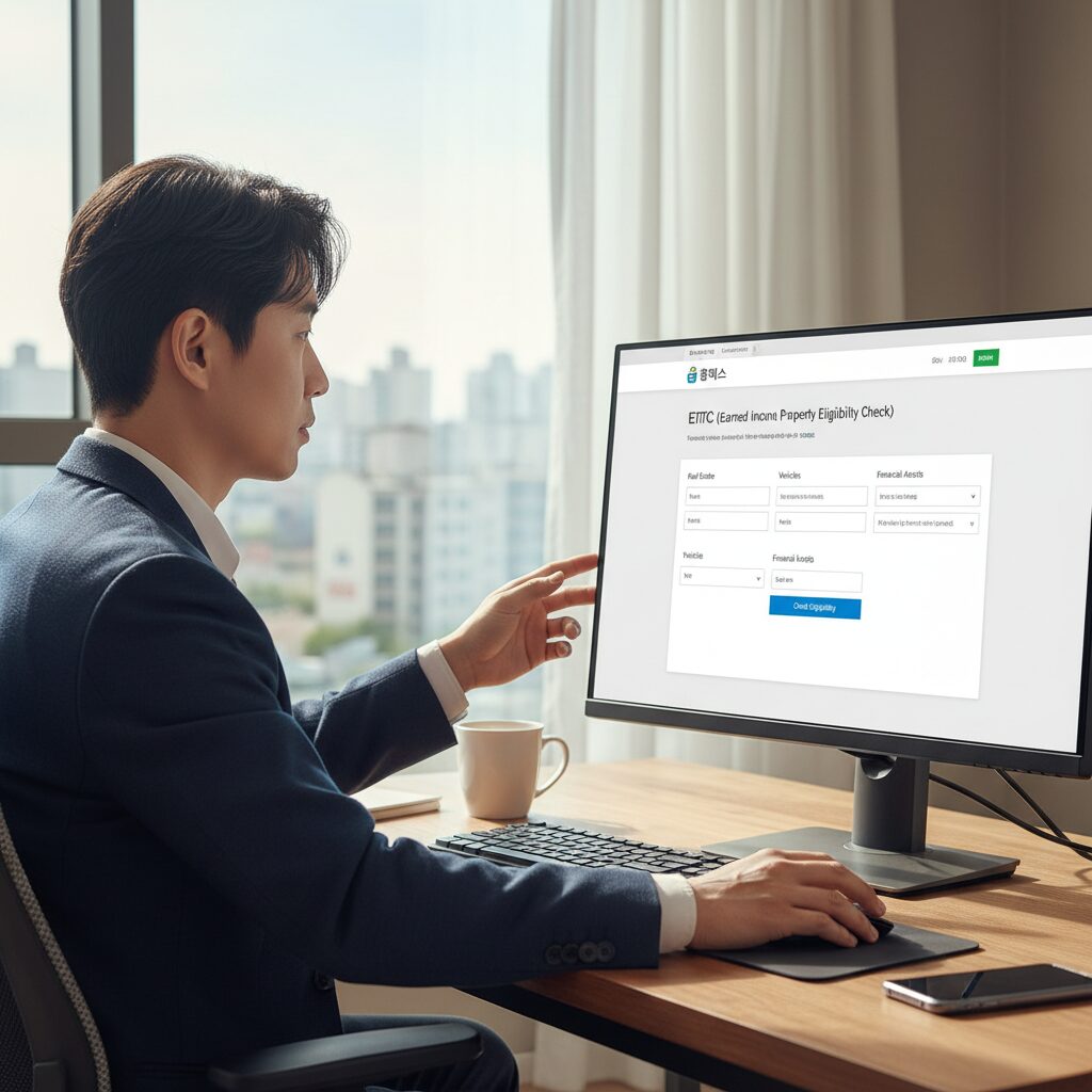 근로장려금 재산 기준 확인하는 방법 홈택스 화면