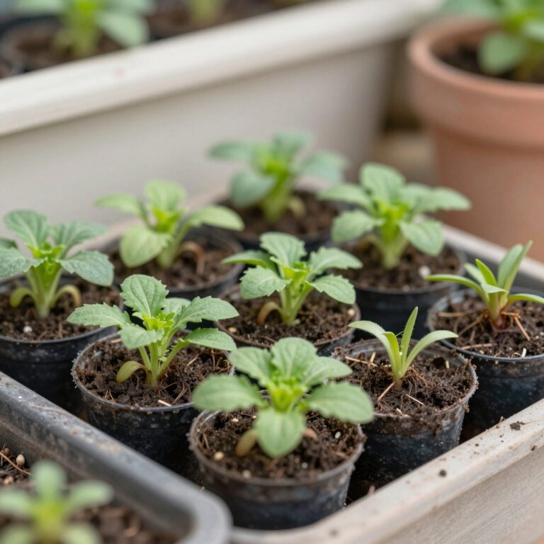 베란다 화분에서 자라는 어수리나물 모종