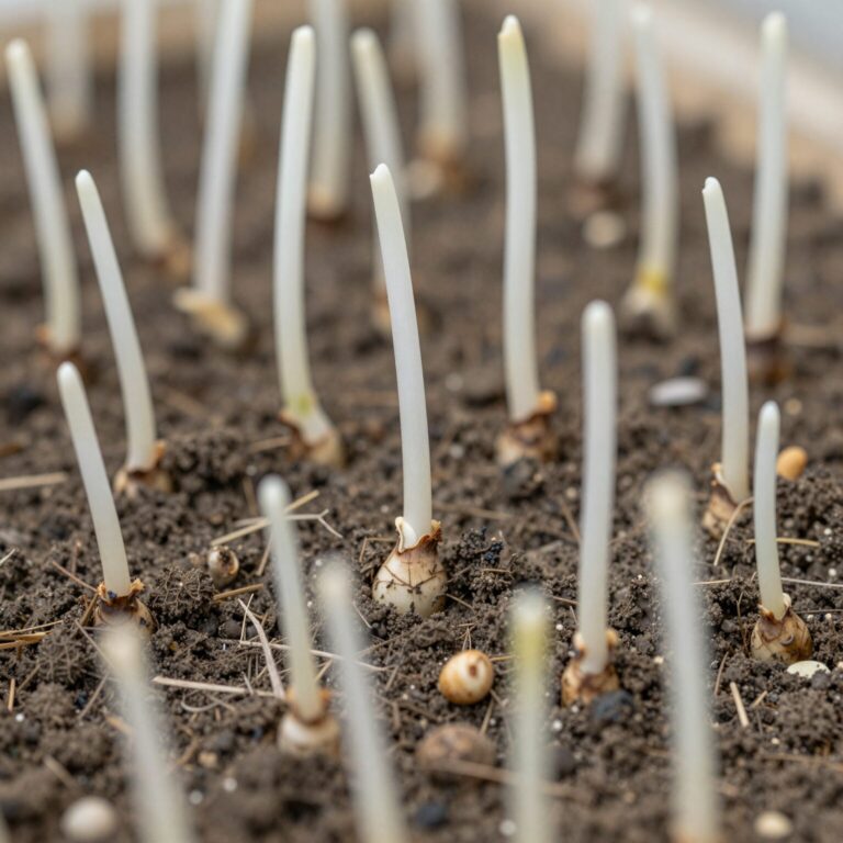싹이 튼 생강 종자, 하얀 싹이 1-2cm 자라난 모습