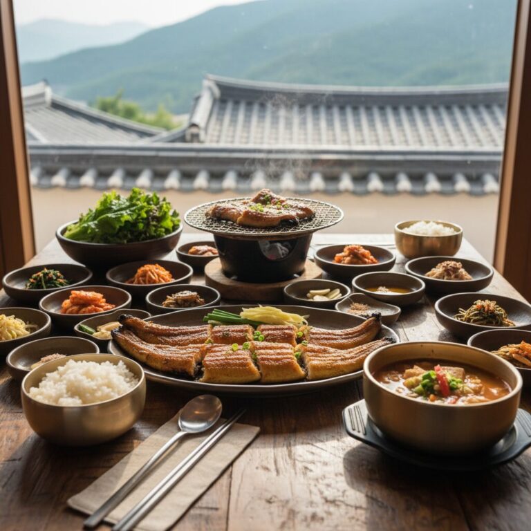 강화 고려산 인근 장어구이 정식 상차림