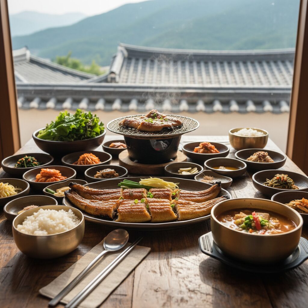 강화 고려산 인근 장어구이 정식 상차림