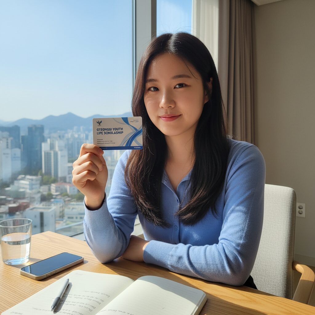 경기도 청소년 생활장학금 안내 카드 이미지. 책과 연필이 그려져 있고, 희망찬 느낌을 줍니다.