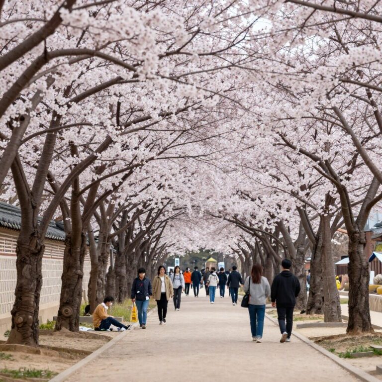 경주 대릉원 돌담길 벚꽃 터널과 축제 장면
