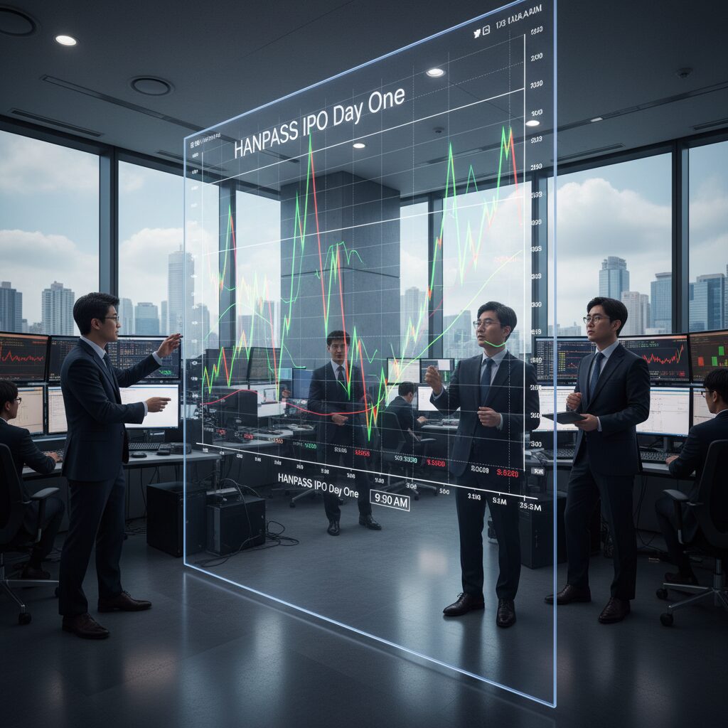 한패스 상장 첫날 주가 차트 변동성 그래프