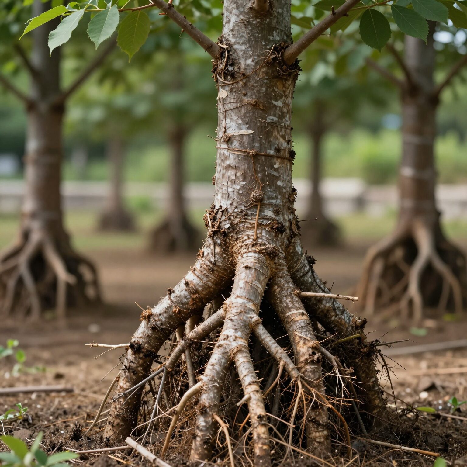 건강한 엄나무 묘목의 뿌리와 줄기 상태