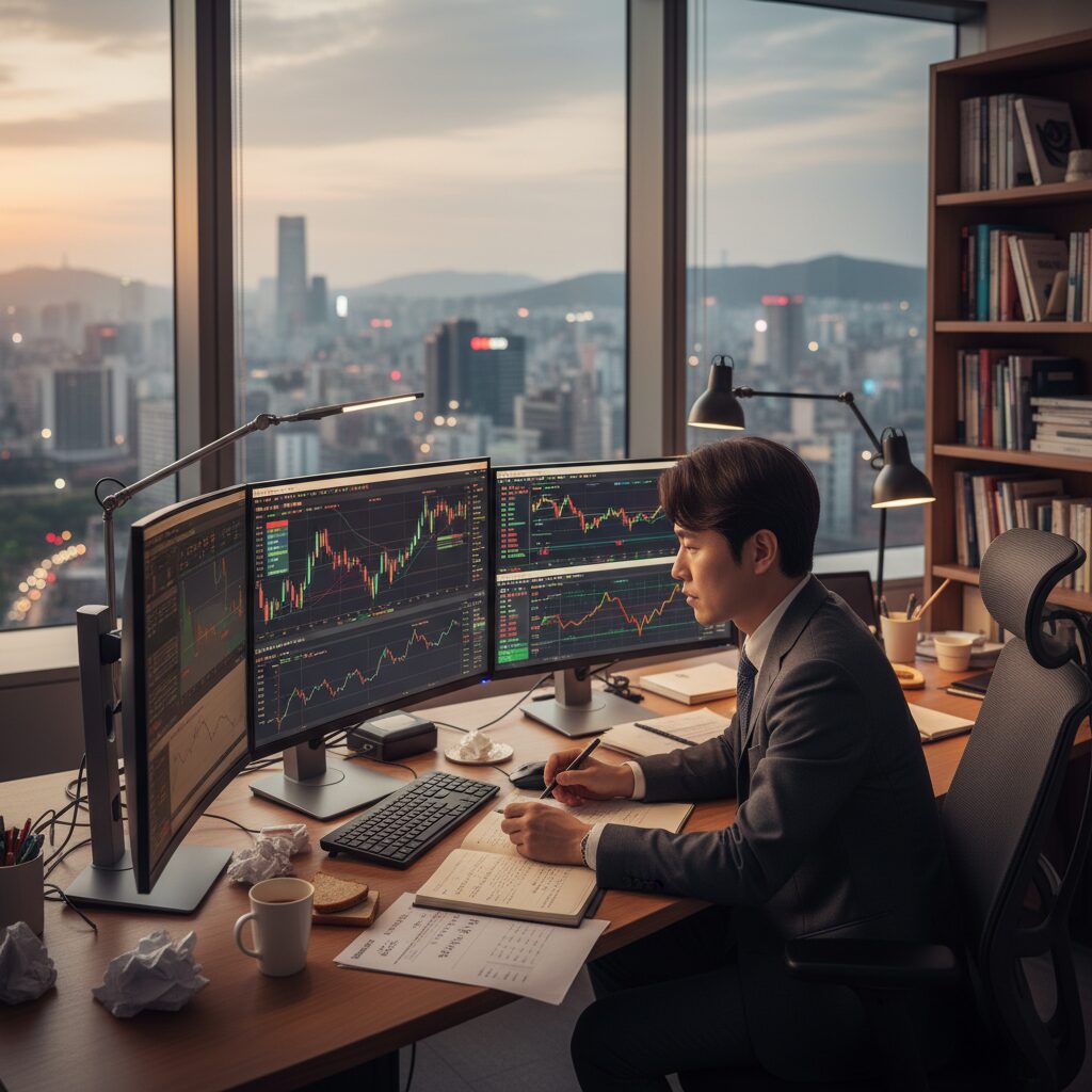 차트와 데이터를 분석하는 투자자