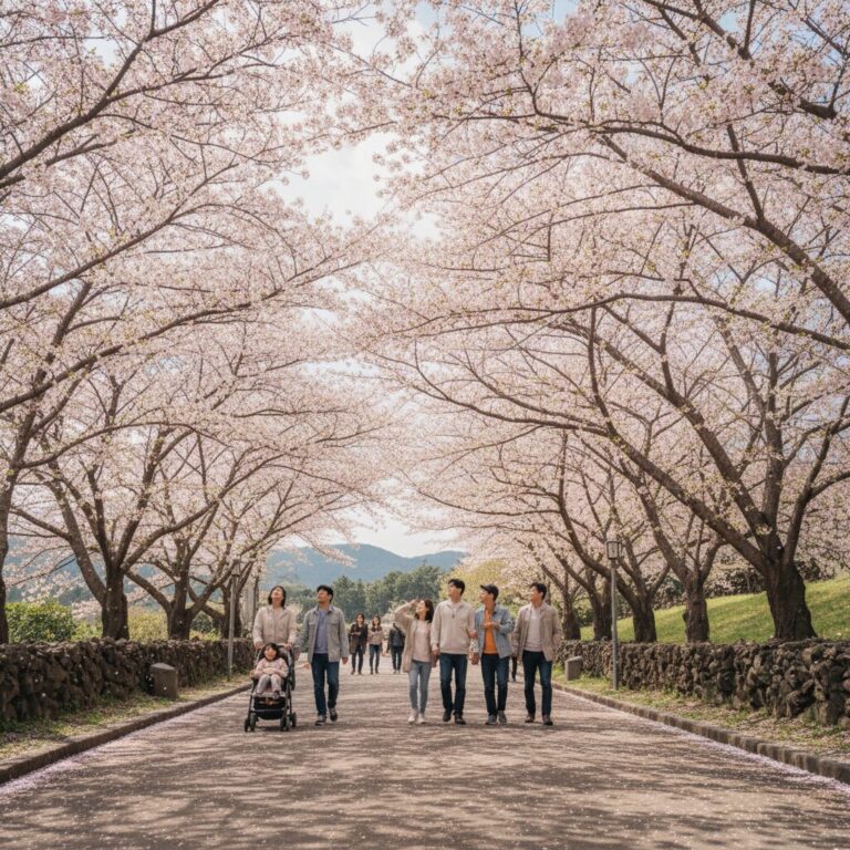 제주도 벚꽃 명소 예래생태공원의 벚꽃 터널 풍경