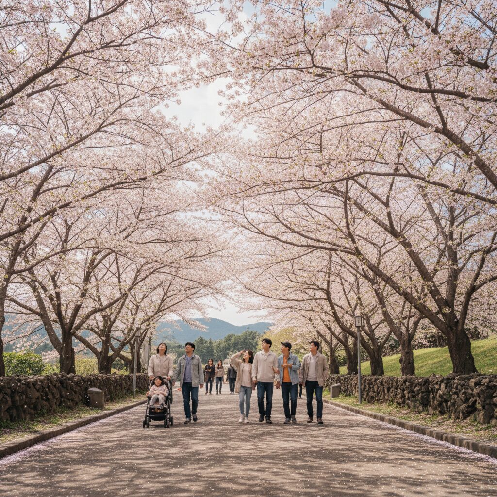제주도 벚꽃 명소 예래생태공원의 벚꽃 터널 풍경