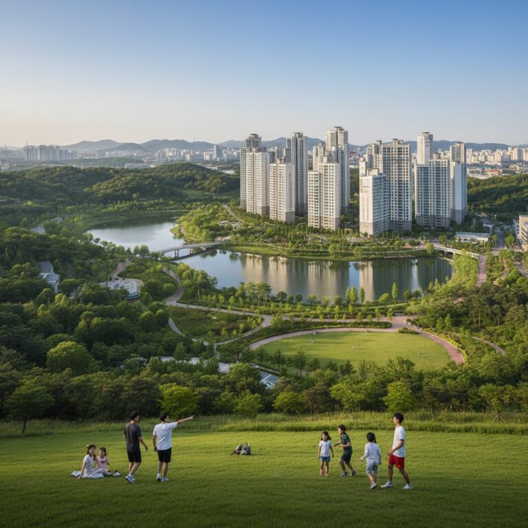 광주 중외공원 힐스테이트 단지와 주변 광활한 녹지 전경