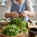 싱싱한 울릉도 전호나물을 손질하는 모습