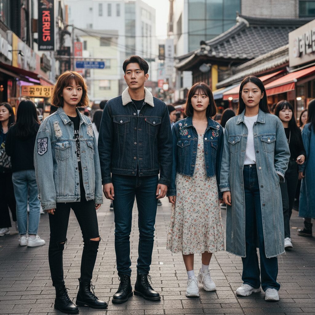 키들이 다양한 스타일의 청자켓을 입고 있는 모습