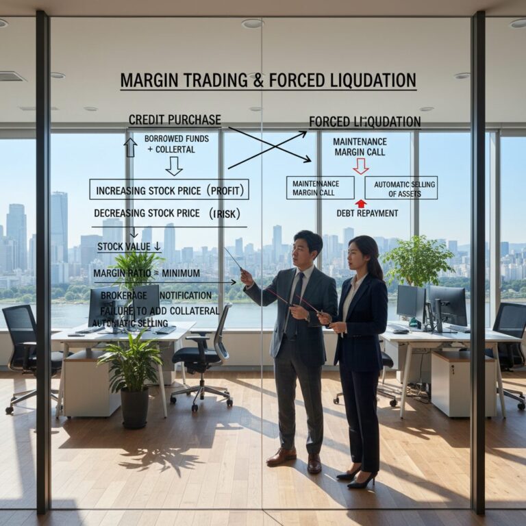 신용거래와 반대매매 발생 구조를 설명하는 다이어그램