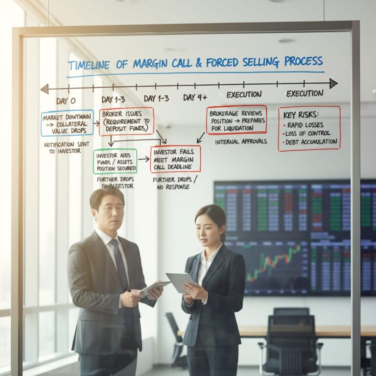 마진콜과 반대매매 발생 과정을 시간표로 표현한 다이어그램